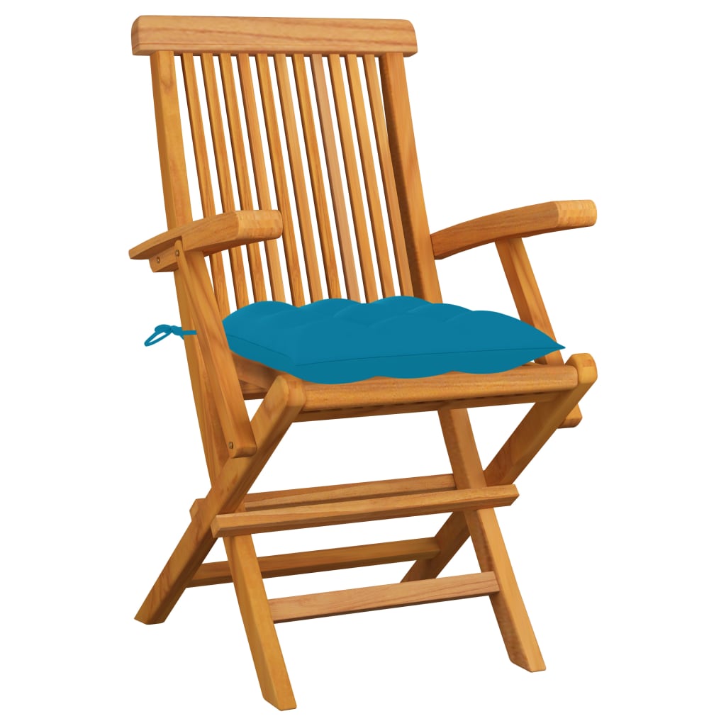 vidaXL Gartenstühle mit Hellblauen Kissen 3 Stk. Massivholz Teak
