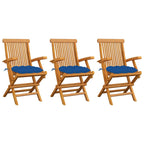 vidaXL Gartenstühle mit Blauen Kissen 3 Stk. Massivholz Teak