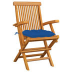 vidaXL Gartenstühle mit Blauen Kissen 3 Stk. Massivholz Teak