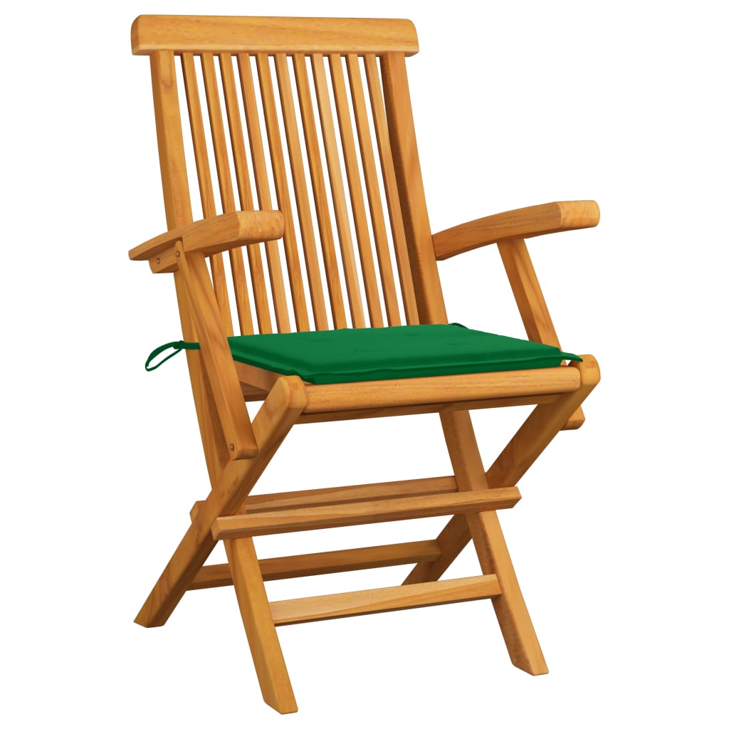 vidaXL Gartenstühle mit Grünen Kissen 6 Stk. Massivholz Teak