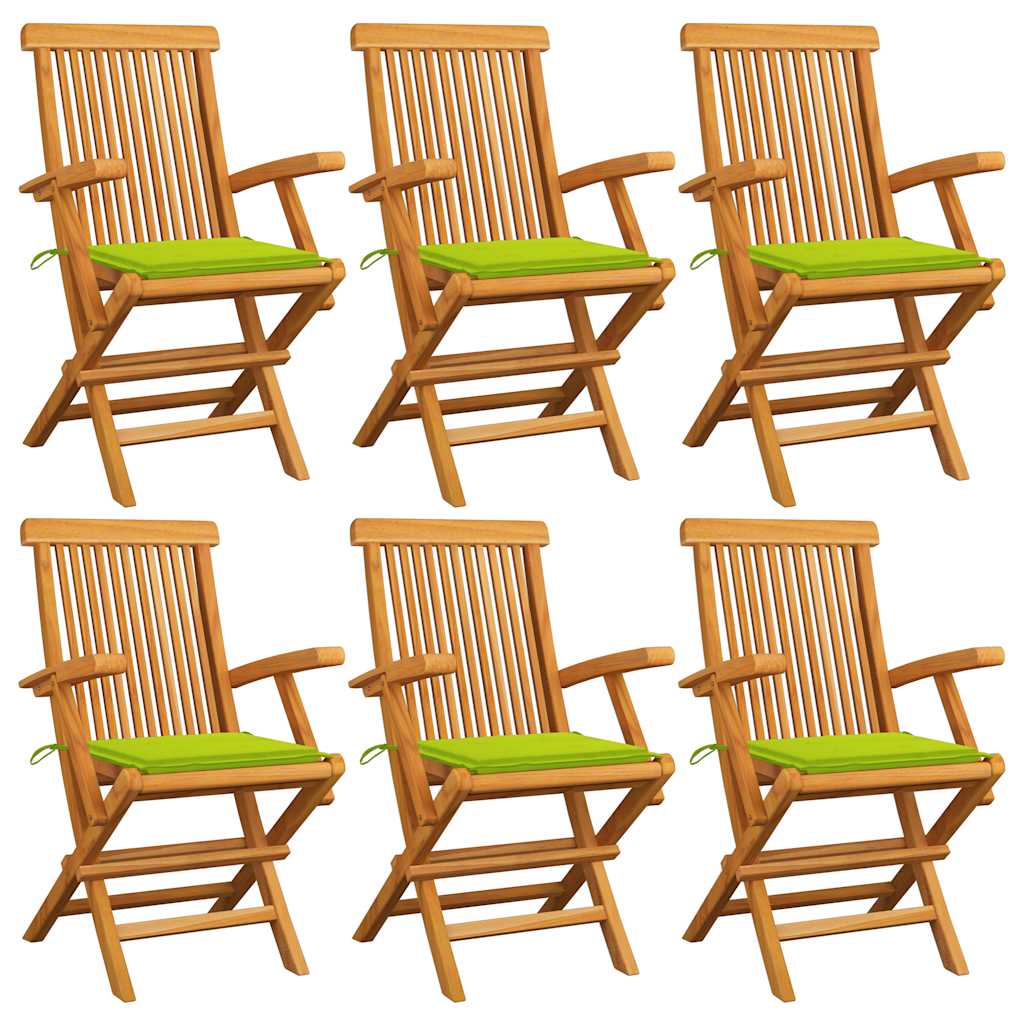 vidaXL Gartenstühle mit Hellgrünen Kissen 6 Stk. Massivholz Teak