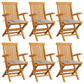 vidaXL Gartenstühle Graue Karomuster-Kissen 6 Stk. Massivholz Teak