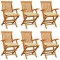 vidaXL Gartenstühle mit Cremeweißen Kissen 6 Stk. Massivholz Teak