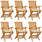 vidaXL Gartenstühle mit Cremeweißen Kissen 6 Stk. Massivholz Teak