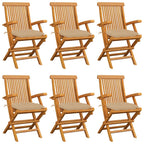 vidaXL Gartenstühle mit Beigen Kissen 6 Stk. Massivholz Teak