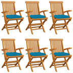 vidaXL Gartenstühle mit Hellblauen Kissen 6 Stk. Massivholz Teak