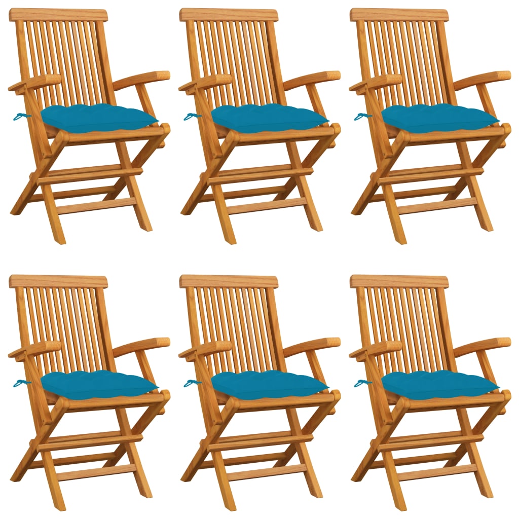 vidaXL Gartenstühle mit Hellblauen Kissen 6 Stk. Massivholz Teak