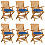 vidaXL Gartenstühle mit Blauen Kissen 6 Stk. Massivholz Teak
