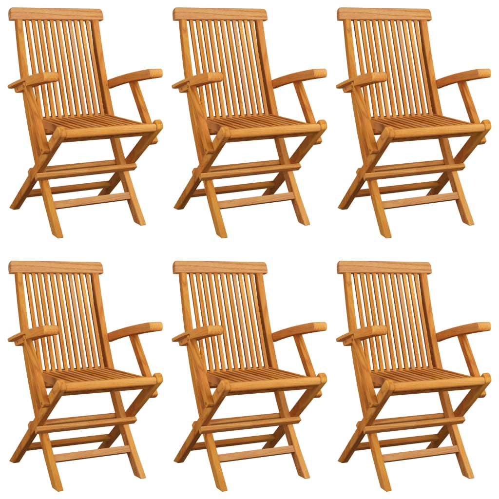 vidaXL Gartenstühle mit Blauen Kissen 6 Stk. Massivholz Teak