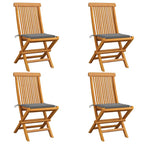 vidaXL Gartenstühle mit Grauen Kissen 4 Stk. Teak Massivholz