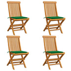 vidaXL Gartenstühle mit Grünen Kissen 4 Stk. Teak Massivholz