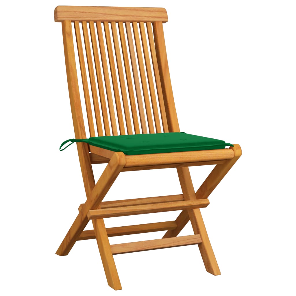 vidaXL Gartenstühle mit Grünen Kissen 4 Stk. Teak Massivholz