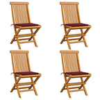vidaXL Gartenstühle mit Weinroten Kissen 4 Stk. Massivholz Teak
