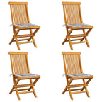 vidaXL Gartenstühle Graue Karomuster-Kissen 4 Stk. Massivholz Teak