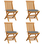 vidaXL Gartenstühle mit Grauen Kissen 4 Stk. Massivholz Teak