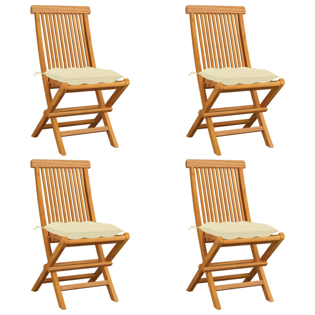vidaXL Gartenstühle mit Cremeweißen Kissen 4 Stk. Massivholz Teak
