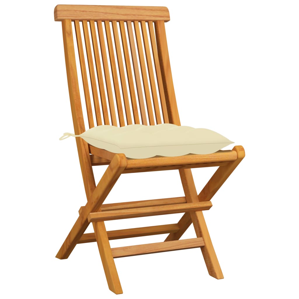 vidaXL Gartenstühle mit Cremeweißen Kissen 4 Stk. Massivholz Teak