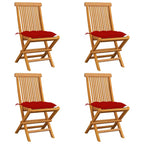 vidaXL Gartenstühle mit Roten Kissen 4 Stk. Massivholz Teak