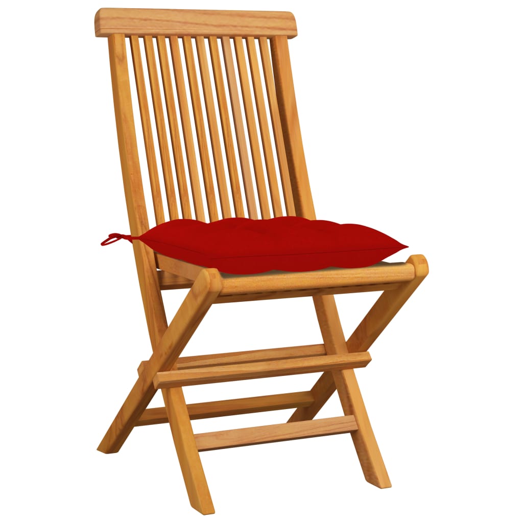 vidaXL Gartenstühle mit Roten Kissen 4 Stk. Massivholz Teak