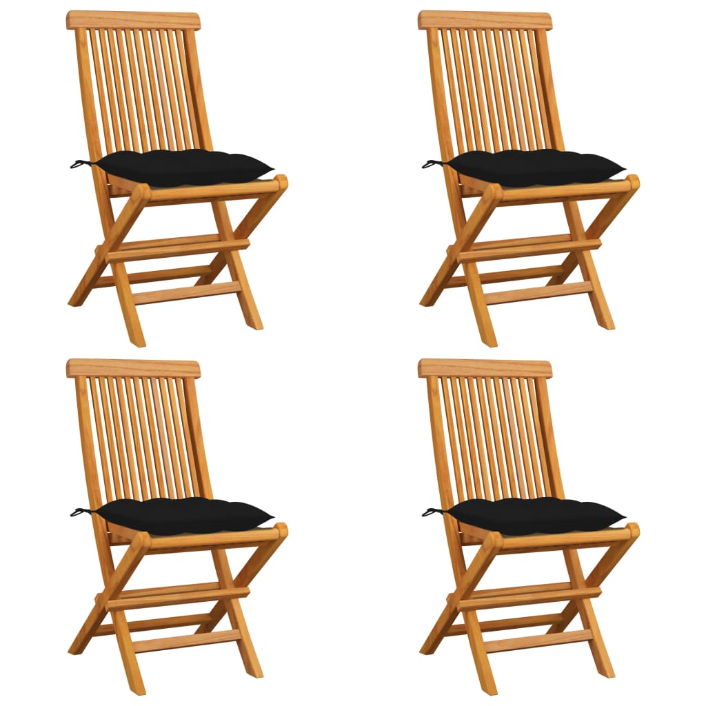 vidaXL Gartenstühle mit Schwarzen Kissen 4 Stk. Massivholz Teak