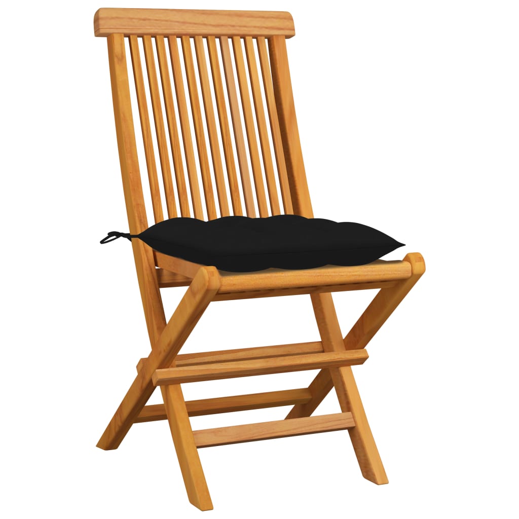 vidaXL Gartenstühle mit Schwarzen Kissen 4 Stk. Massivholz Teak