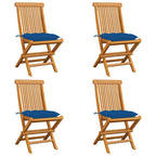 vidaXL Gartenstühle mit Blauen Kissen 4 Stk. Massivholz Teak