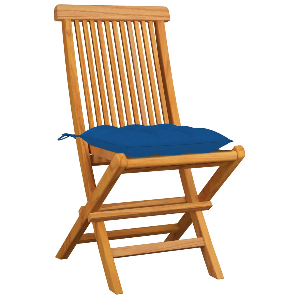 vidaXL Gartenstühle mit Blauen Kissen 4 Stk. Massivholz Teak