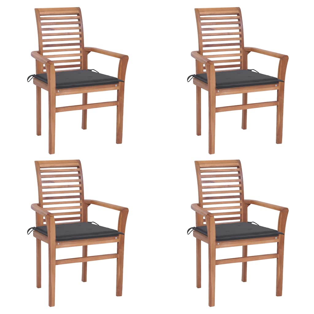 vidaXL Essstühle 4 Stk. mit Anthrazit Kissen Massivholz Teak