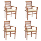 vidaXL Essstühle 4 Stk. mit Cremeweißen Kissen Massivholz Teak