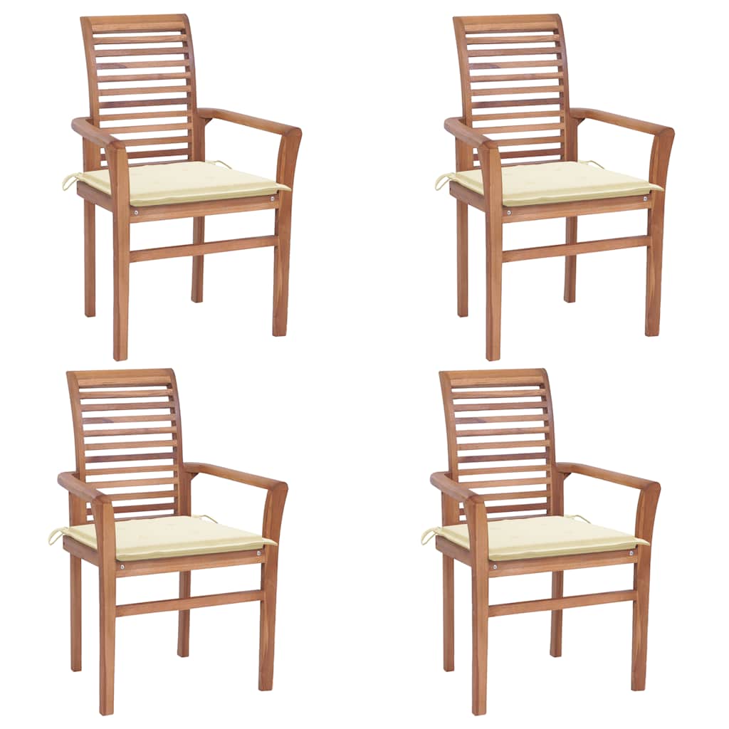 vidaXL Essstühle 4 Stk. mit Cremeweißen Kissen Massivholz Teak