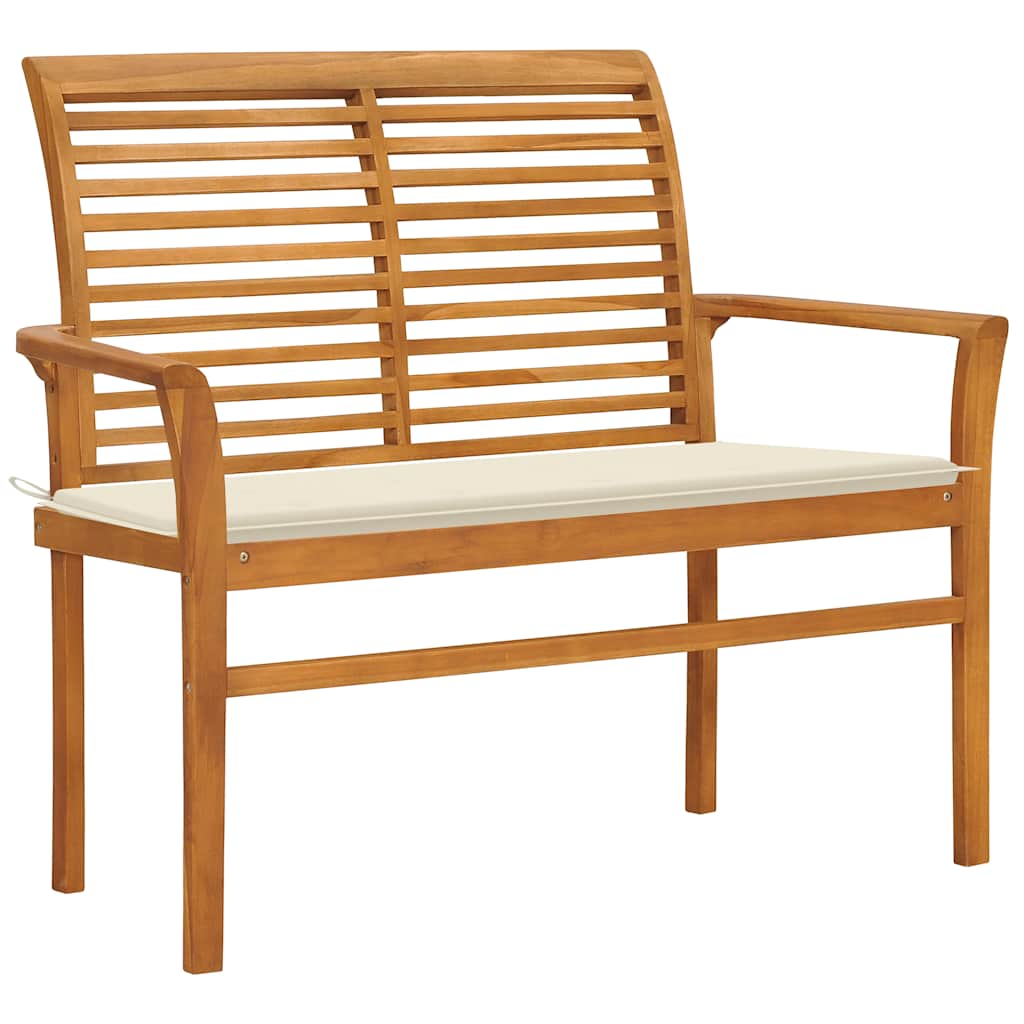 vidaXL Gartenbank mit Cremeweißer Auflage 112 cm Massivholz Teak