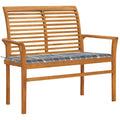 vidaXL Gartenbank Graue Karomuster-Auflage 112 cm Massivholz Teak