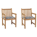 vidaXL Gartenstühle 2 Stk. Graue Karomuster-Kissen Massivholz Teak