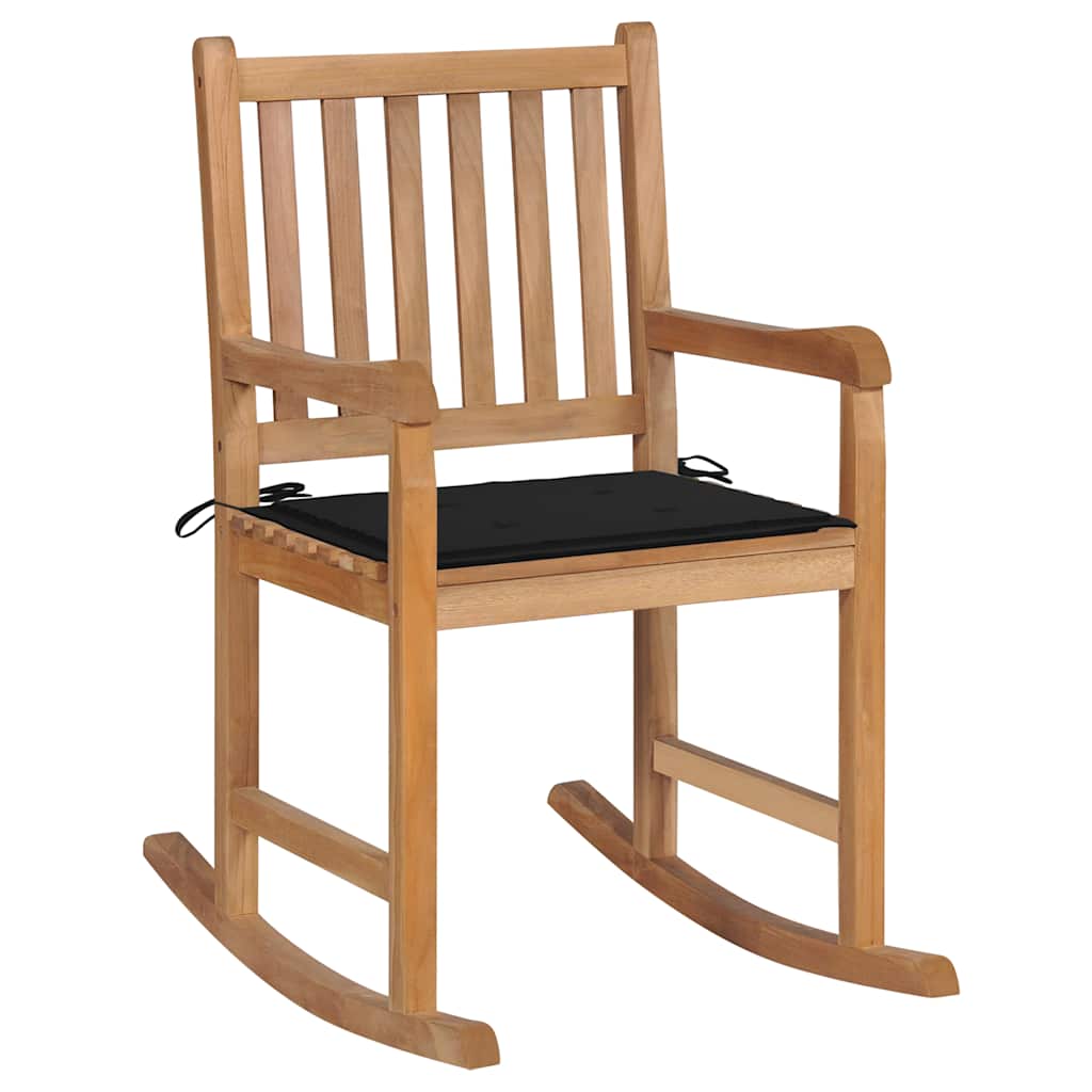 vidaXL Schaukelstuhl mit Schwarzem Kissen Massivholz Teak