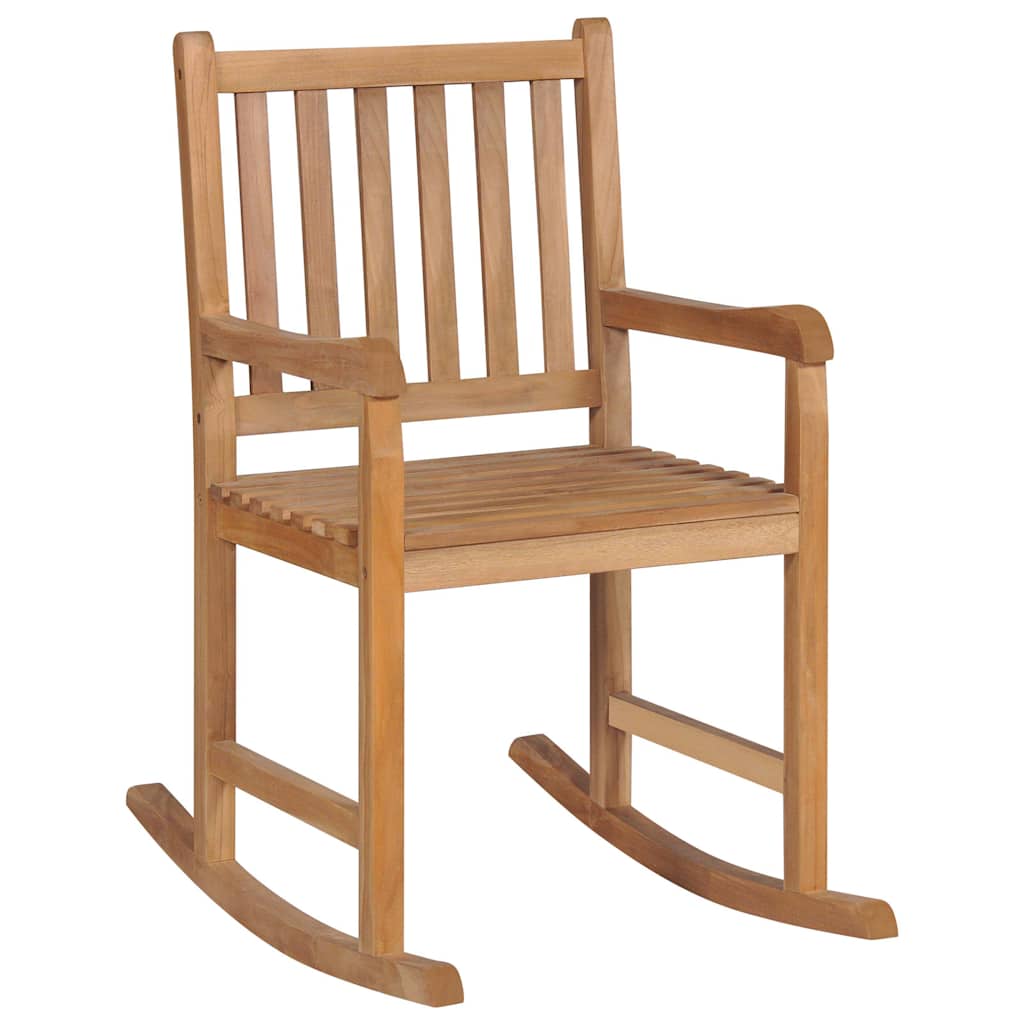 vidaXL Schaukelstuhl mit Schwarzem Kissen Massivholz Teak
