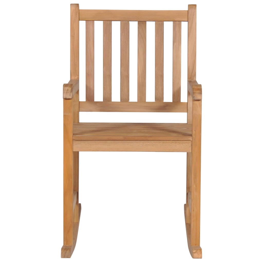 vidaXL Schaukelstuhl mit Rotem Karomuster-Kissen Massivholz Teak