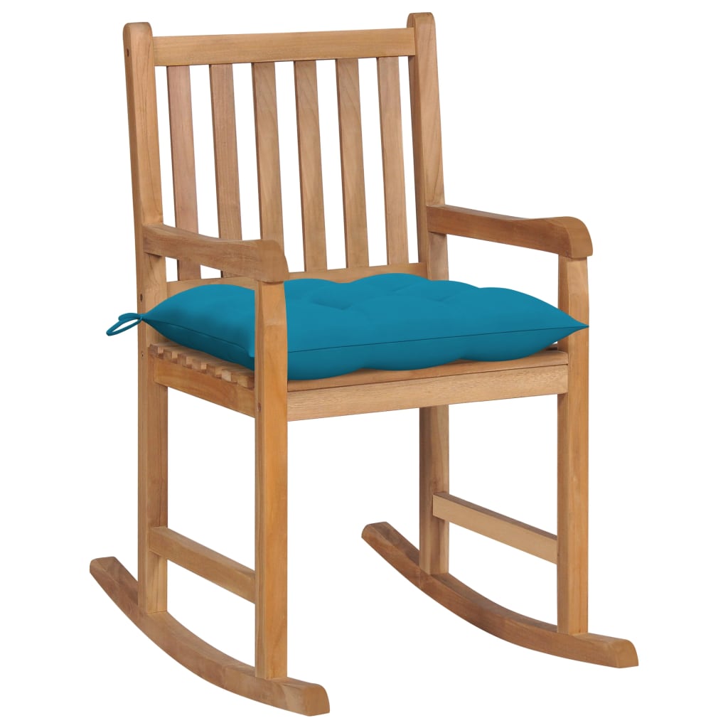 vidaXL Schaukelstuhl mit Hellblauem Kissen Massivholz Teak