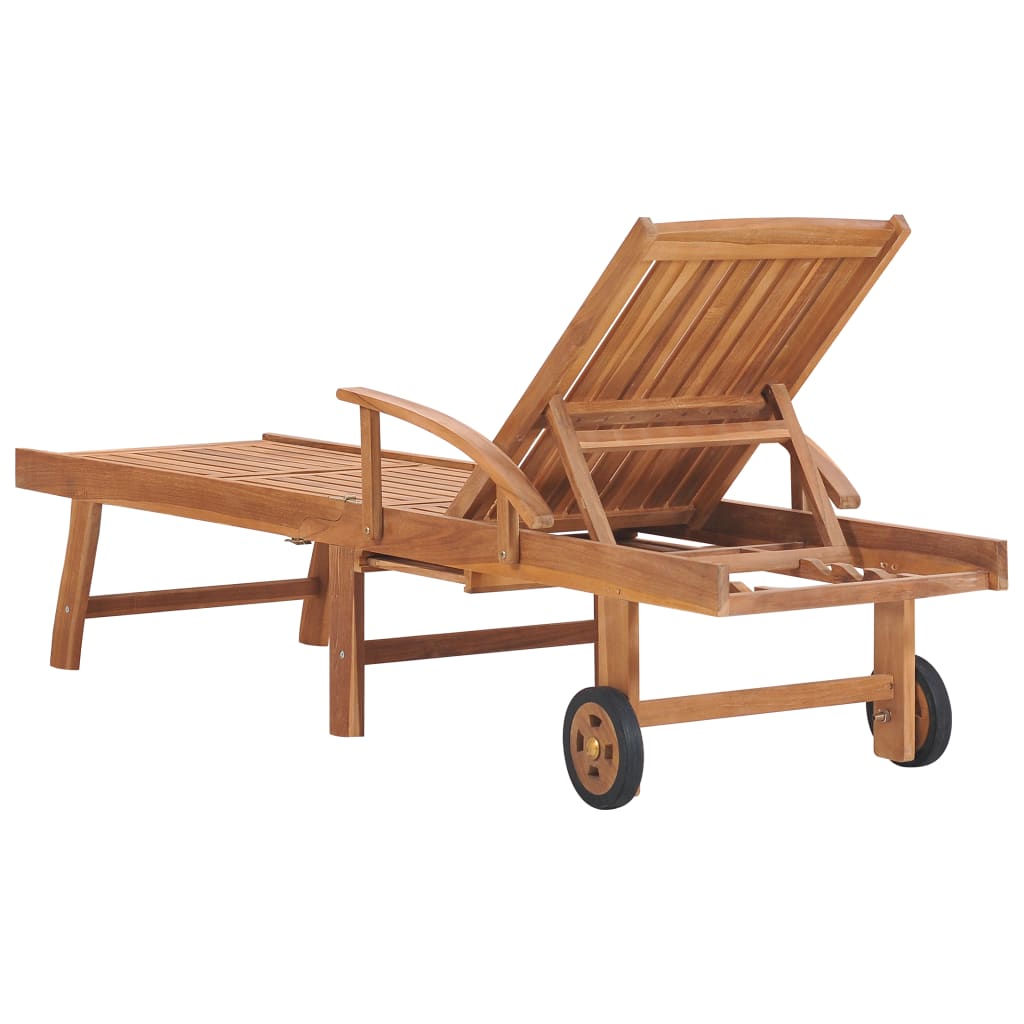 vidaXL Sonnenliege mit Auflage Rotes Karomuster Massivholz Teak