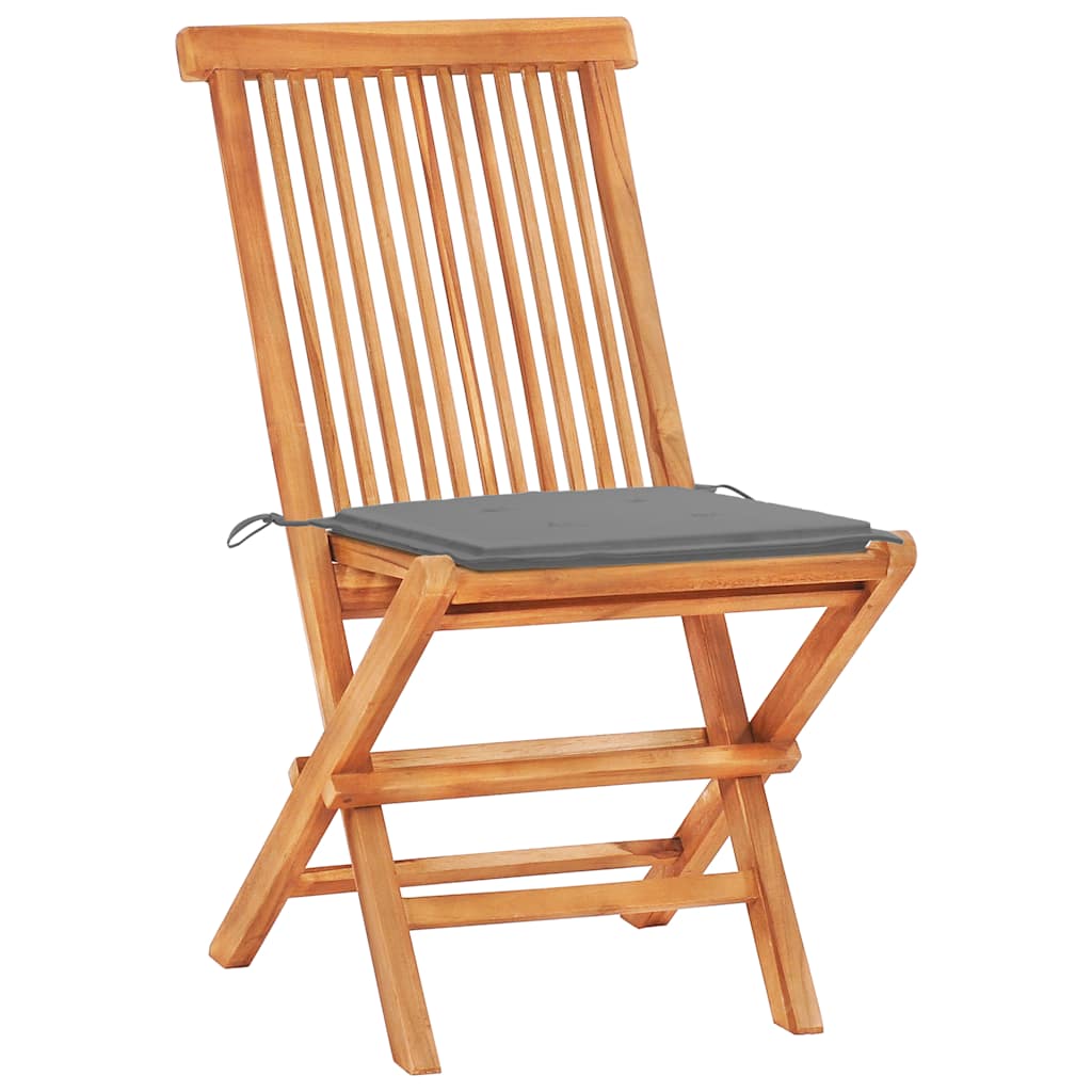 vidaXL 3-tlg. Bistroset mit Grauen Kissen Massivholz Teak