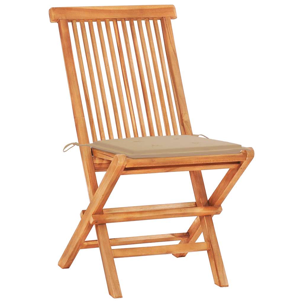 vidaXL 3-tlg. Bistroset mit Beigen Kissen Massivholz Teak