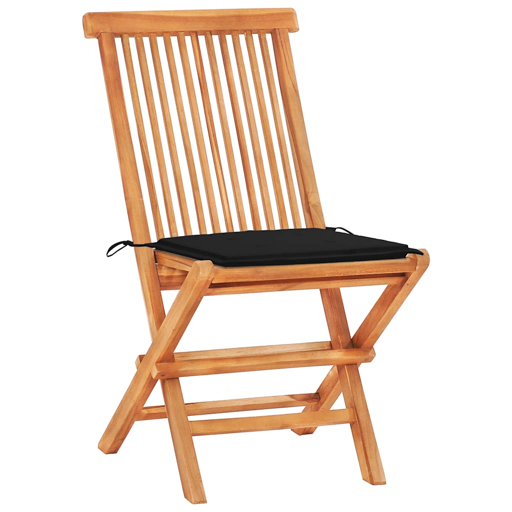 vidaXL 3-tlg. Bistroset mit Schwarzen Kissen Massivholz Teak