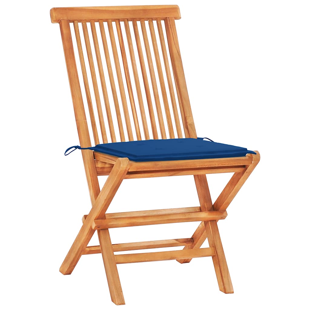 vidaXL 3-tlg. Bistroset mit Königsblauen Kissen Massivholz Teak