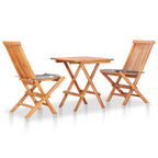 vidaXL 3-tlg. Bistro-Set mit Kissen Grau Karomuster Massivholz Teak