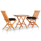 vidaXL 3-tlg. Bistro-Set mit Schwarzen Kissen Massivholz Teak