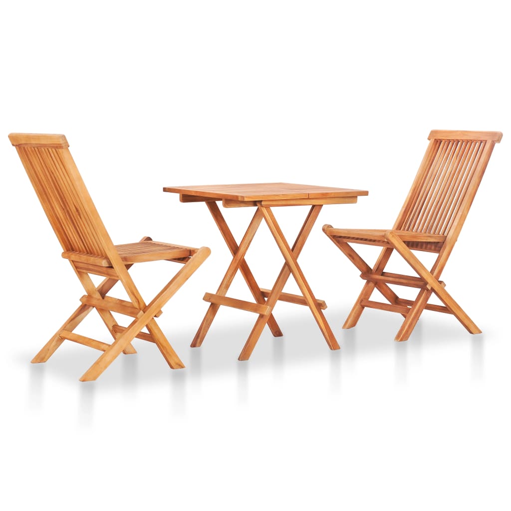 vidaXL 3-tlg. Bistro-Set mit Schwarzen Kissen Massivholz Teak