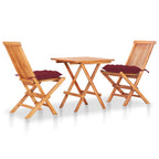 vidaXL 3-tlg. Bistro-Set mit Weinroten Kissen Massivholz Teak