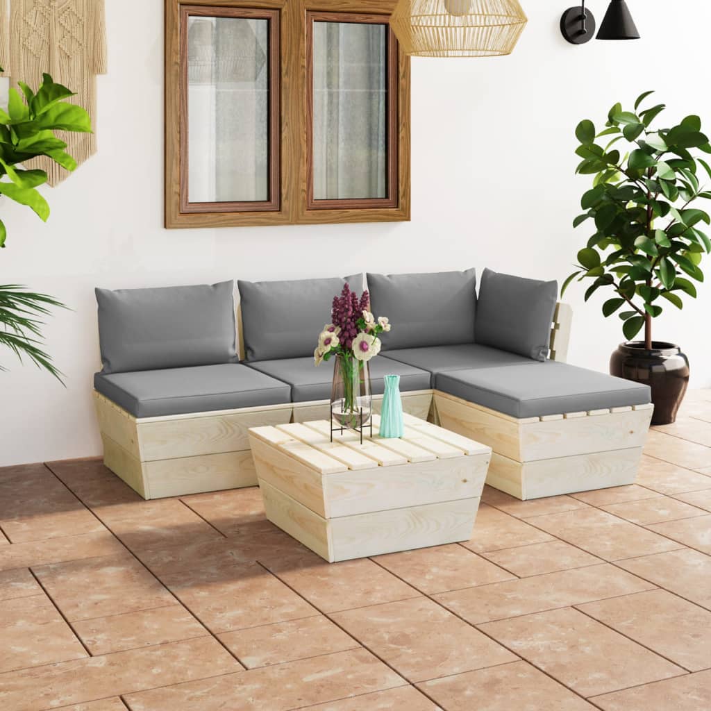 vidaXL 5-tlg. Garten-Sofagarnitur aus Paletten mit Kissen Fichtenholz