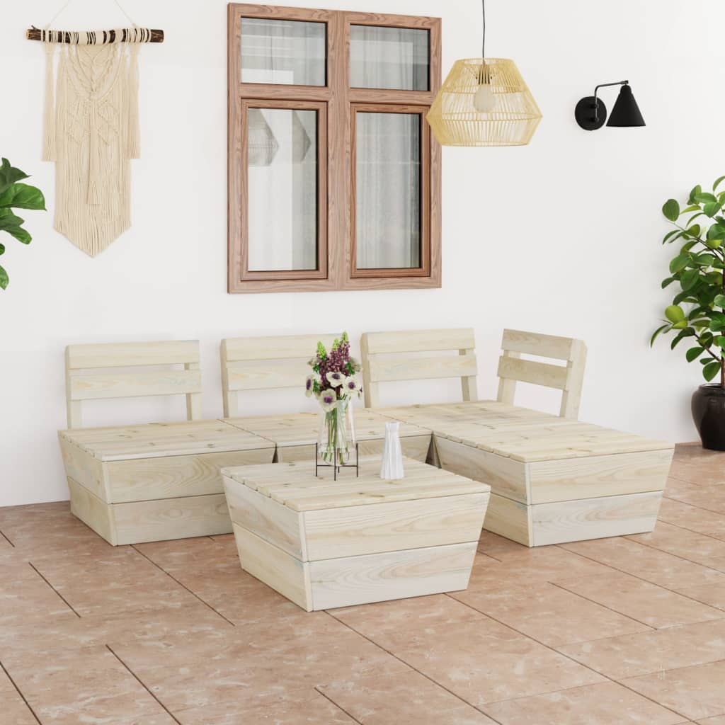 vidaXL 5-tlg. Garten-Paletten-Lounge-Set Imprägniertes Fichtenholz