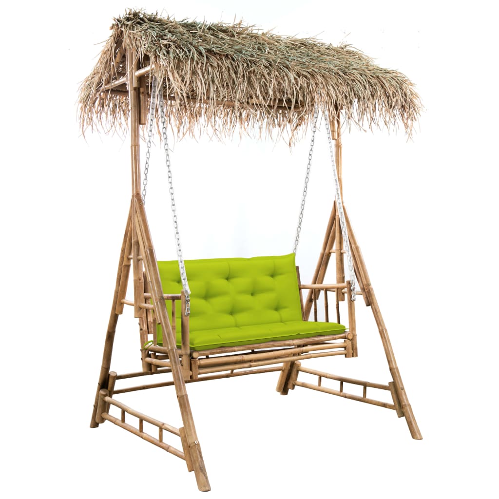 vidaXL Hollywoodschaukel mit Palmblättern und Kissen 202 cm Bambus