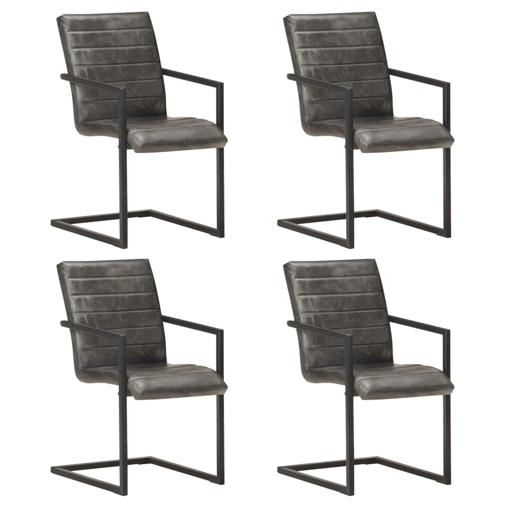 vidaXL Freischwinger 4 Stk. Grau Echtleder